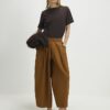 Brown Cotton Poplin Barrel Leg Trousers