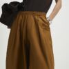 Brown Cotton Poplin Barrel Leg Trousers