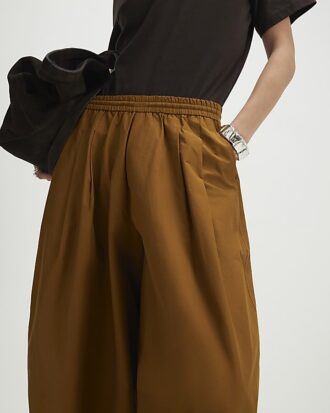Brown Cotton Poplin Barrel Leg Trousers