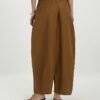 Brown Cotton Poplin Barrel Leg Trousers