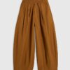 Brown Cotton Poplin Barrel Leg Trousers