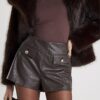 Brown Croc Print Pocket Detail Hotpant Shorts