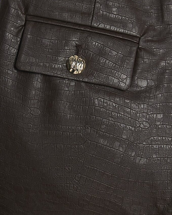 Brown Croc Print Pocket Detail Hotpant Shorts