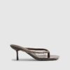 Brown Diamante Toe Thong Heeled Sandals