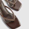 Brown Diamante Toe Thong Heeled Sandals