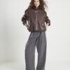 Brown Distressed Leather Bomber Jacket