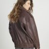 Brown Distressed Leather Bomber Jacket