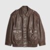 Brown Distressed Leather Bomber Jacket