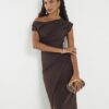 Brown Drape Midi Dress