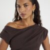 Brown Drape Midi Dress