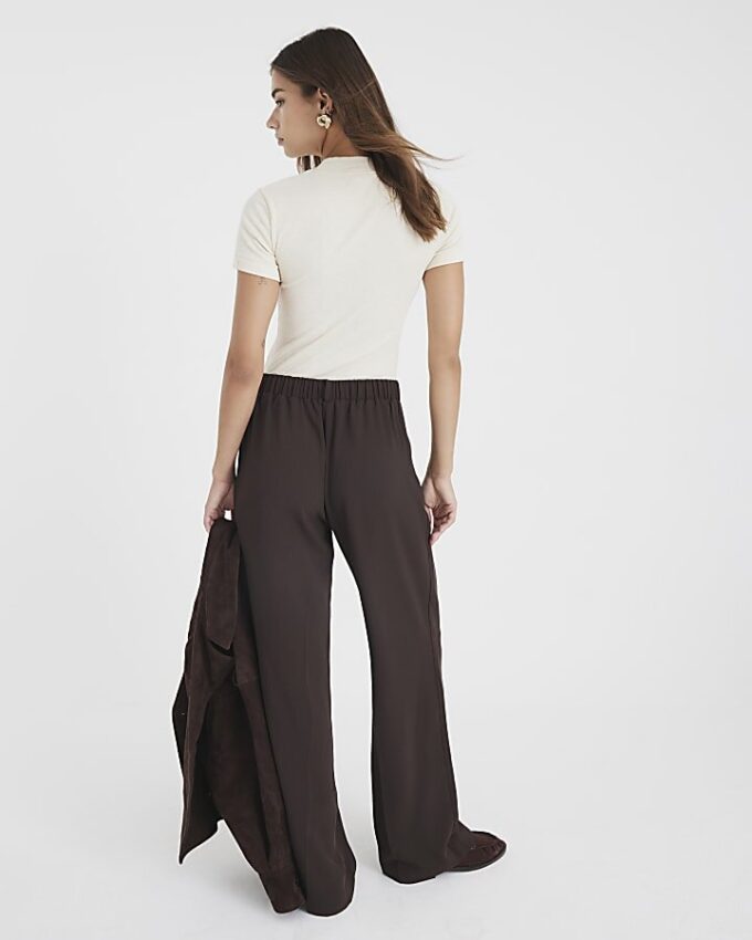 Brown Elasticated Wide Leg Trousers