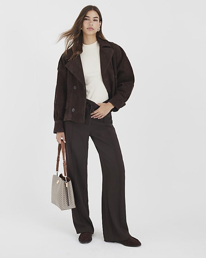 Brown Elasticated Wide Leg Trousers