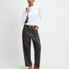 Brown Faux Leather Barrel Leg Trousers