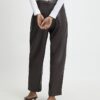 Brown Faux Leather Barrel Leg Trousers
