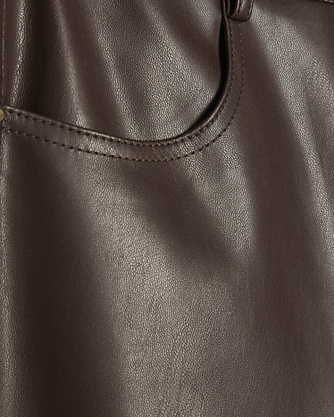 Brown Faux Leather Barrel Leg Trousers