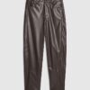 Brown Faux Leather Barrel Leg Trousers