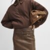 Brown Faux Leather Belted Mini Skirt