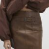 Brown Faux Leather Belted Mini Skirt