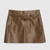Brown Faux Leather Belted Mini Skirt