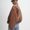 Brown Faux Leather Bubble Hem Bomber Jacket