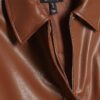 Brown Faux Leather Bubble Hem Bomber Jacket