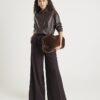 Brown Faux Leather Collared Bomber Jacket