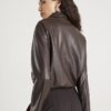 Brown Faux Leather Collared Bomber Jacket