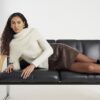 Brown Faux Leather Distressed Mini Skirt