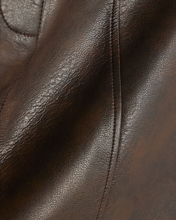 Brown Faux Leather Distressed Mini Skirt