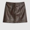 Brown Faux Leather Distressed Mini Skirt