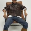 Brown Faux Leather Funnel Neck Bomber Jacket