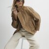 Brown Faux Leather Funnel Neck Jacket