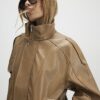 Brown Faux Leather Funnel Neck Jacket