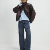 Brown Faux Leather Funnel Neck Jacket