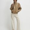 Brown Faux Leather Funnel Neck Jacket