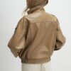 Brown Faux Leather Funnel Neck Jacket