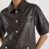 Brown Faux Leather Pocket Detail Shirt Dress