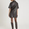 Brown Faux Leather Pocket Detail Shirt Dress