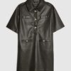 Brown Faux Leather Pocket Detail Shirt Dress
