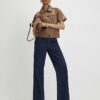 Brown Faux Leather Short Sleeve Pocket Shirt