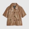 Brown Faux Leather Short Sleeve Pocket Shirt