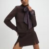 Brown Faux Leather Split Hem Mini Skirt