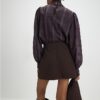 Brown Faux Leather Split Hem Mini Skirt