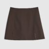 Brown Faux Leather Split Hem Mini Skirt