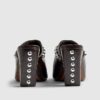 Brown Faux Leather Studded Block Heel Mules