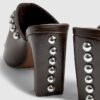 Brown Faux Leather Studded Block Heel Mules