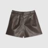 Brown Faux Leather Tailored Shorts