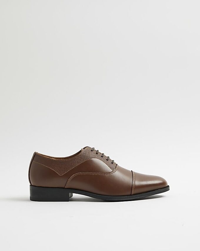 Brown Faux Leather Textured Lace Up Shoes