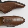 Brown Faux Leather Textured Lace Up Shoes