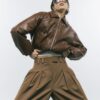 Brown Faux Leather Woven Bomber Jacket